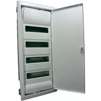 Hager VU48NC quadro di distribuzione da incasso piccolo, 4 file, 48 moduli, porta in acciaio bianca