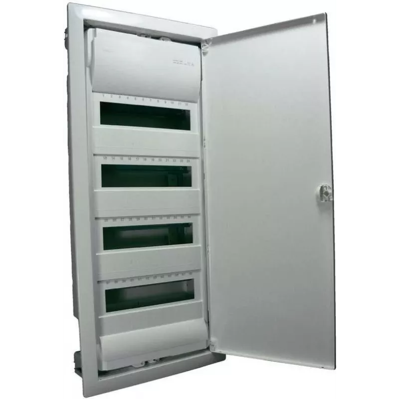 Hager VU48NC quadro di distribuzione da incasso piccolo, 4 file, 48 moduli, porta in acciaio bianca