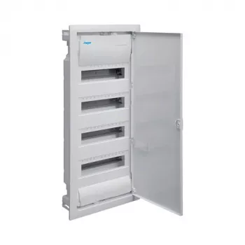 Hager VU48NC quadro di distribuzione da incasso piccolo, 4 file, 48 moduli, porta in acciaio bianca