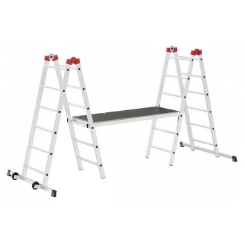 HAILO G60 Ponteggio in alluminio, 2x12 pioli, altezza di lavoro max. 7,0 m, argento/rosso