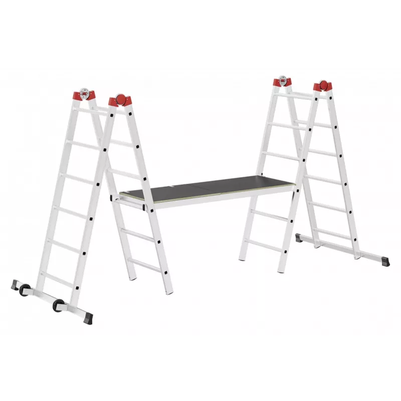 HAILO G60 Ponteggio in alluminio, 2x12 pioli, altezza di lavoro max. 7,0 m, argento/rosso