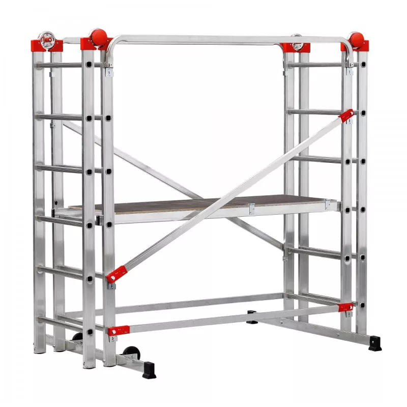 HAILO G60 Ponteggio in alluminio, 2x12 pioli, altezza di lavoro max. 7,0 m, argento/rosso