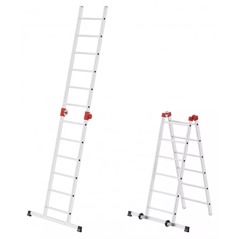 HAILO G60 Ponteggio in alluminio, 2x12 pioli, altezza di lavoro max. 7,0 m, argento/rosso