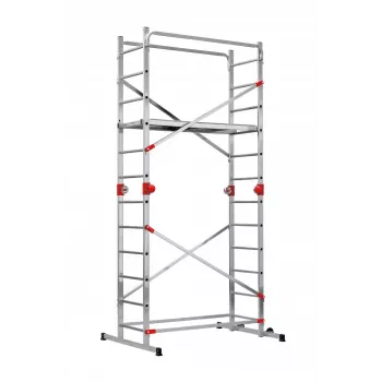 HAILO G60 Ponteggio in alluminio, 2x12 pioli, altezza di lavoro max. 7,0 m, argento/rosso