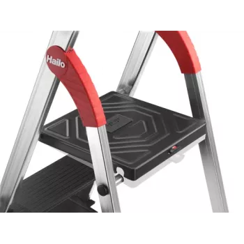 HAILO L100 TopLine Scala domestica in alluminio con 3 gradini, ripiano multifunzione e barra di sicurezza
