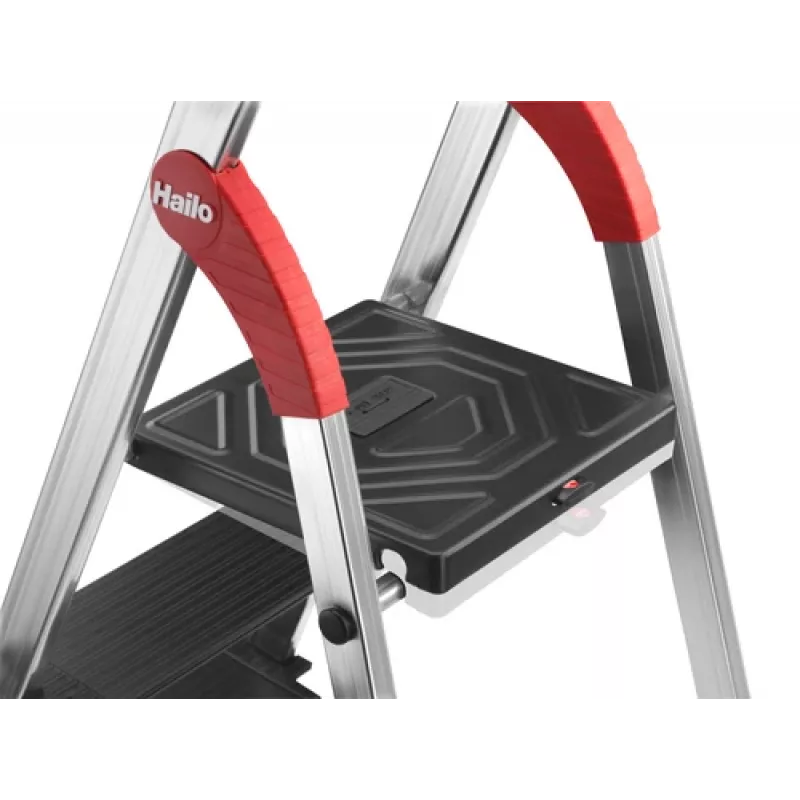HAILO L100 TopLine Scala domestica in alluminio con 3 gradini, ripiano multifunzione e barra di sicurezza