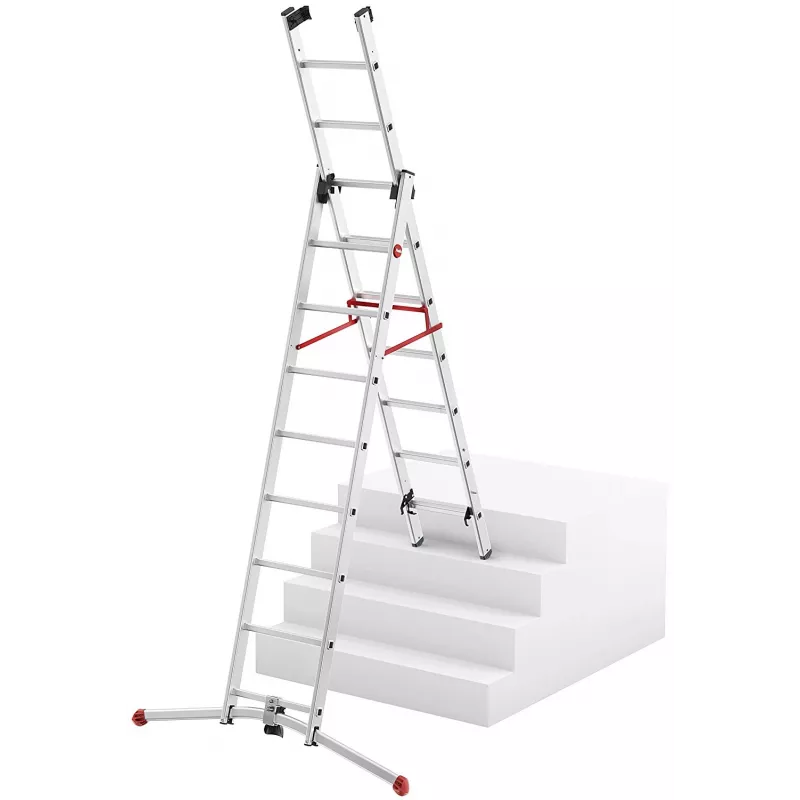 Hailo S100 ProfiLOT Scala combinata, alluminio, 3 sezioni, 2x9+1x8 pioli, altezza di lavoro max. 7,00 m