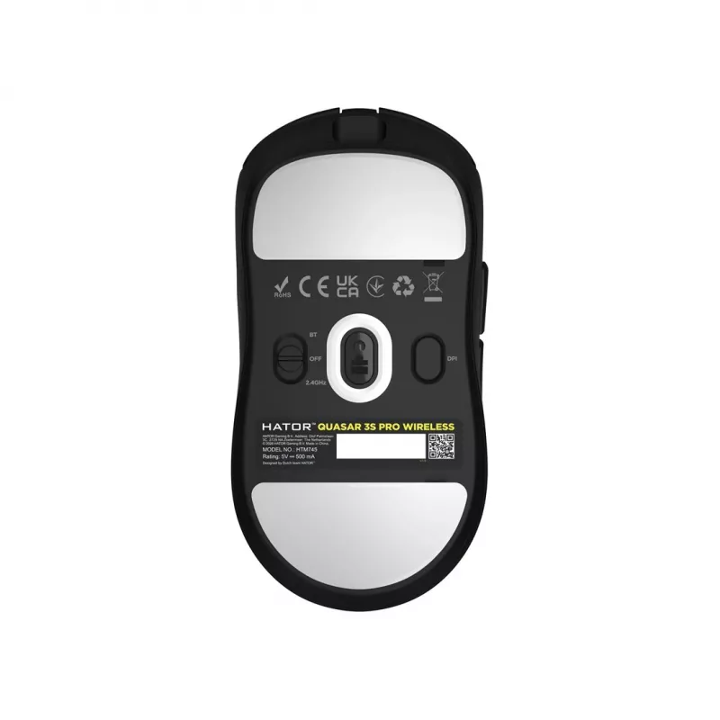 Hator Quasar 3S Pro Mouse da gaming wireless, nero, 26000 DPI, ottico, 2,4 GHz, USB-C, per destrorsi, RGB