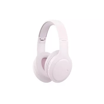 HAV H633BT cuffie over-ear wireless con Bluetooth 5.3, 30 ore di autonomia, design pieghevole, microfono integrato, supporto schede TF – rosa