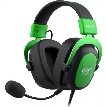 Cuffie gaming con filo Havit H2002d con driver da 50 mm, LED RGB, nero/verde