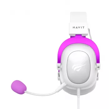 HAVIT H2002d cuffie gaming con filo con illuminazione RGB, microfono rimovibile, driver da 50 mm, bianco/lilla