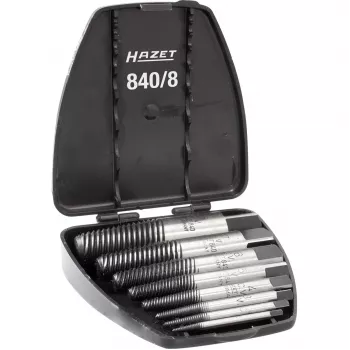 HAZET 840/8 set estrattori viti M3 - M45, 8 pezzi, spirale sinistrorsa, acciaio per utensili di alta qualità, in valigetta in plastica