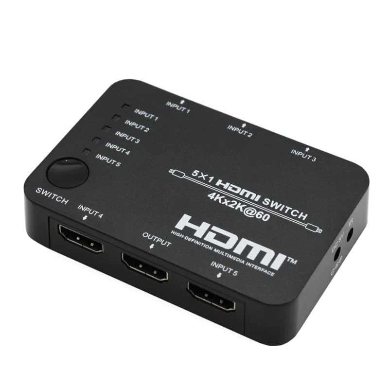 HDCVT HDS-B51 Switch HDMI 2.0 5x1 4K@60Hz HDR10 Dolby Vision HDCP 2.2 18Gbps con telecomando IR