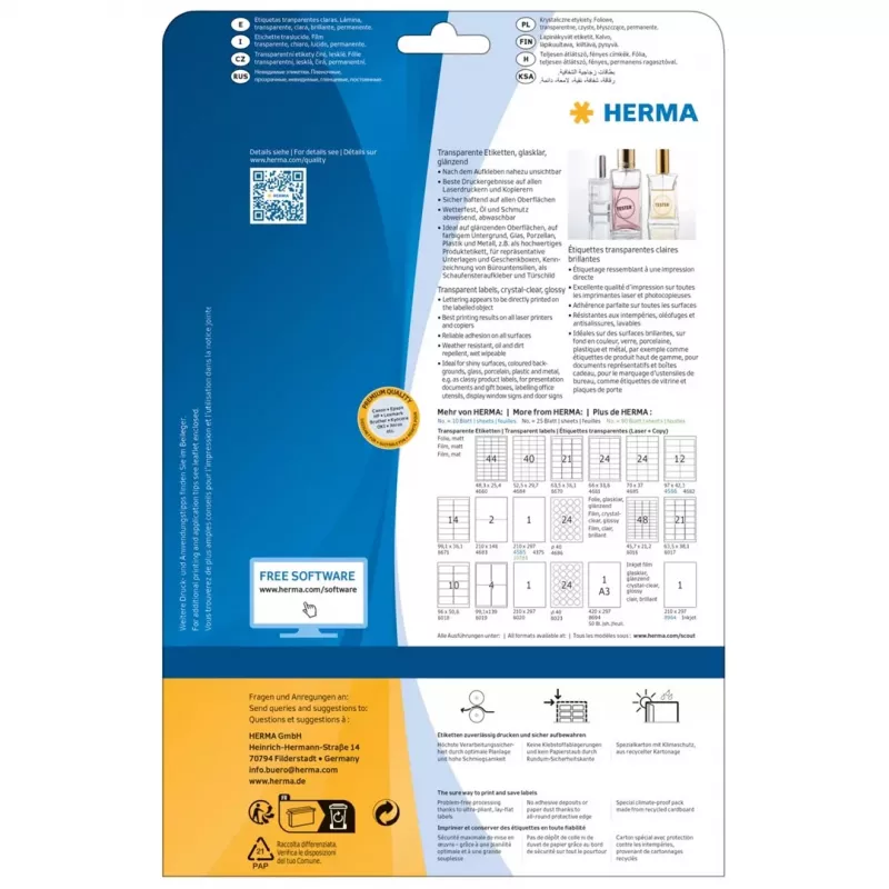 HERMA 8016 etichette in poliestere cristalline lucide A4 45,7 x 21,2 mm 1200 etichette