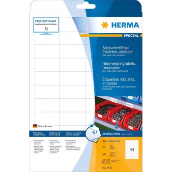 HERMA Special etichette opache rimovibili resistenti agli agenti atmosferici, bianco, 48,3 x 25,4 mm, 880 etichette (20 fogli x 44) 4572