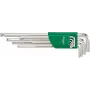 Set di chiavi a brugola 1,5-10 mm, lunghe con testa sferica, 9 pezzi, fosfatate, DIN 911