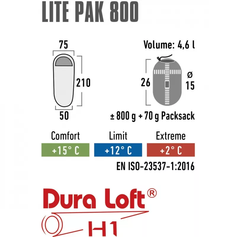 High Peak Lite Pak 800 Sacco a pelo (verde/rosso)