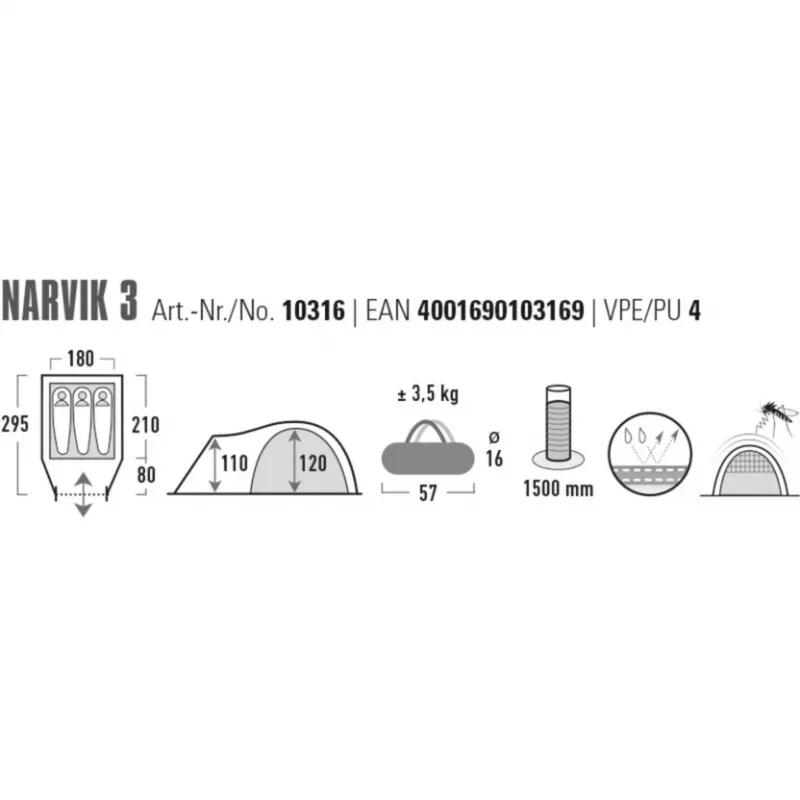 Tenda a cupola High Peak Narvik 3 (blu/grigio scuro)