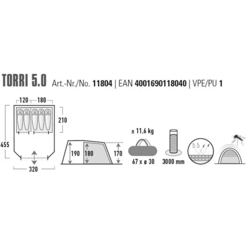 High Peak Torri 5.0 tenda tunnel grigio scuro/verde