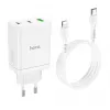 HOCO caricabatterie da parete 35W dual USB-C + USB-A PD & QC3.0 con cavo USB-C a Lightning, bianco