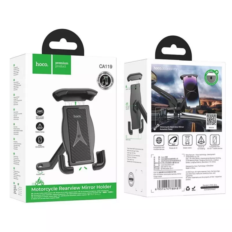 HOCO CA119 Supporto per Telefono da Specchietto Retrovisore Moto Nero