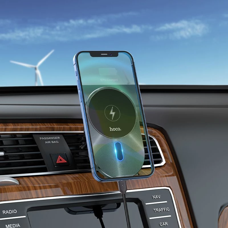 Hoco CA91 supporto auto magnetico Magic con ricarica wireless rapida, 15W, grigio