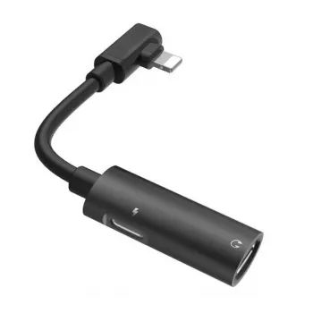 Hoco Cavo doppio Lightning Convertitore audio da Lightning a jack cuffie + connettore di ricarica Lightning nero