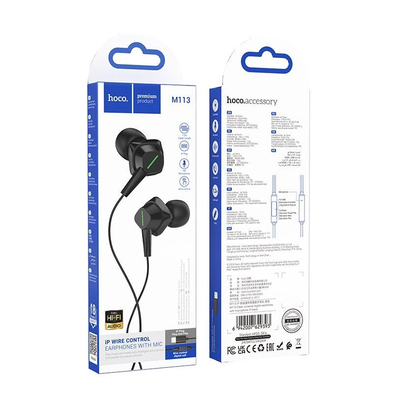 Hoco M113 Auricolari digitali universali Clear con microfono per iPhone/iPad (Lightning)