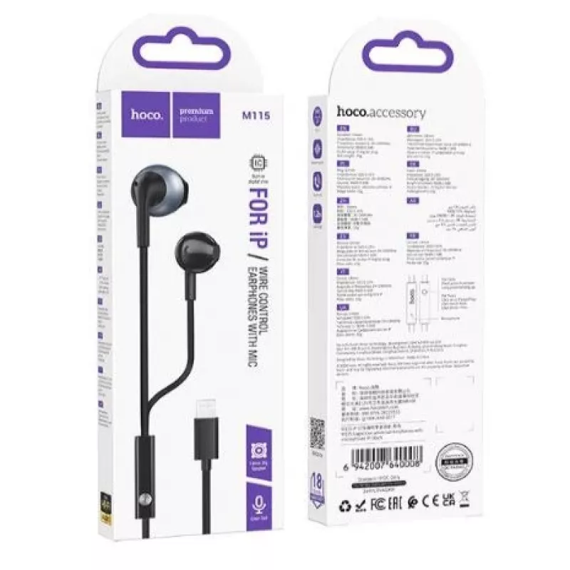 Auricolari universali Hoco M115 Sagacious con microfono, nero