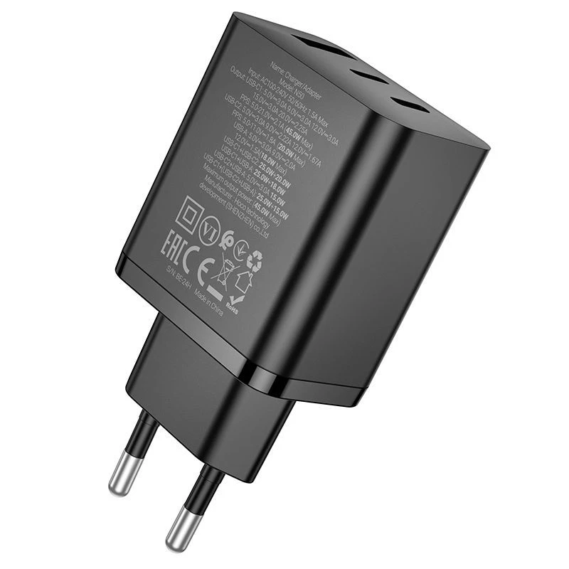 Hoco N50 Scenery PD45W (2C1A) caricabatterie spina EU nero