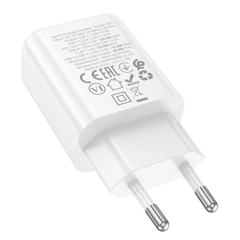 Hoco N61 Caricabatterie Gentle PD20W+QC3.0 (EU) bianco