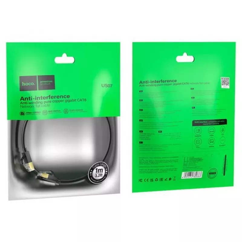 HOCO US07 cavo di rete piatto generico in rame puro (1m) nero