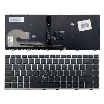 Tastiera di ricambio per HP EliteBook 840 G5 / 846 G5 / 745 G5 - argento, retroilluminata, layout US inglese