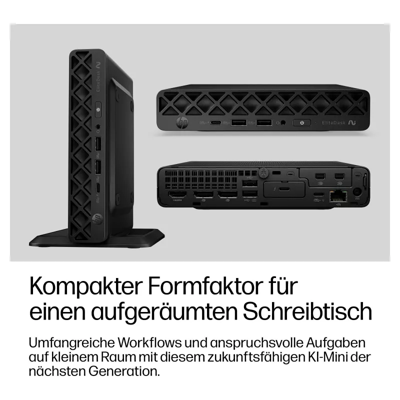 HP EliteDesk 8 Mini G2a Mini PC, AMD Ryzen AI 5 435, 16GB RAM, 512GB SSD, Windows 11 Pro, nero