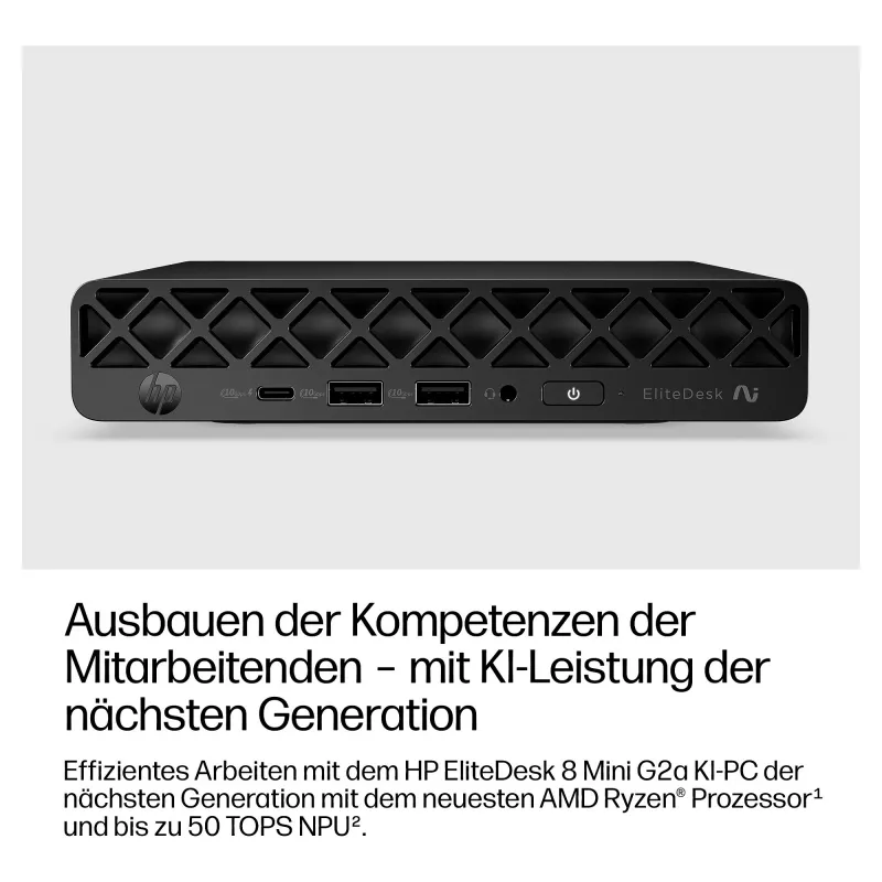 HP EliteDesk 8 Mini G2a Mini PC, AMD Ryzen AI 5 435, 16GB RAM, 512GB SSD, Windows 11 Pro, nero