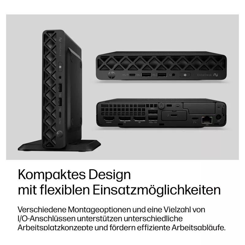 HP EliteDesk 8 Mini G2i Mini PC, Intel Core Ultra 7 356H, 32GB DDR5 RAM, 1TB NVMe SSD, Windows 11 Pro, nero