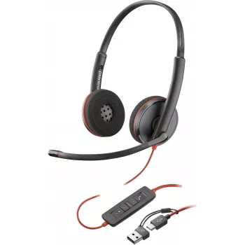Cuffia con filo HP Poly Blackwire 3220 stereo USB-C + adattatore USB-C/A, nera