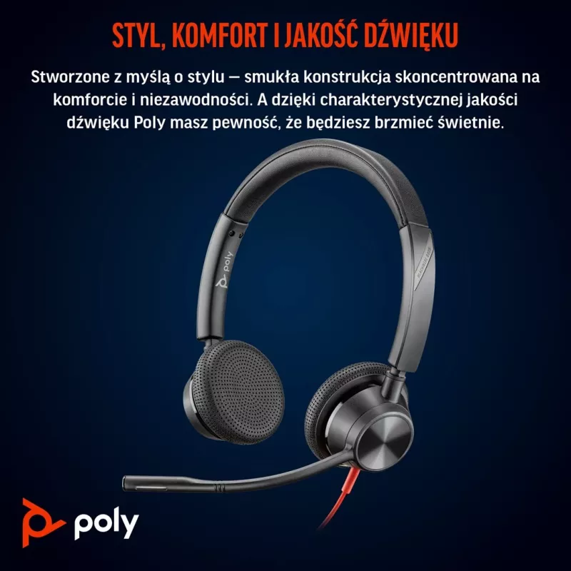 HP Poly Blackwire 3325 Cuffie stereo Microsoft Teams Certified USB-C + jack 3,5mm + adattatore USB-C/A