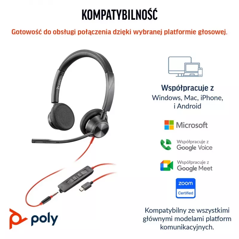 HP Poly Blackwire 3325 Cuffie stereo Microsoft Teams Certified USB-C + jack 3,5mm + adattatore USB-C/A