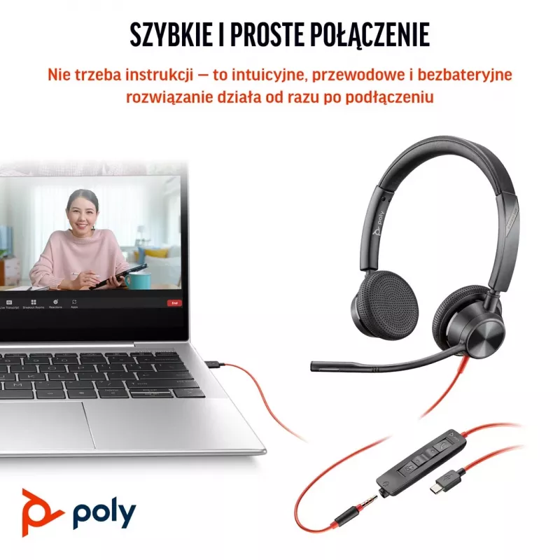 HP Poly Blackwire 3325 Cuffie stereo Microsoft Teams Certified USB-C + jack 3,5mm + adattatore USB-C/A
