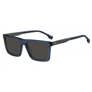 HUGO BOSS BLACK BOSS1765GSPJP Occhiali da sole uomo rettangolari - Montatura nera, lenti grigie, 55/18/150 mm