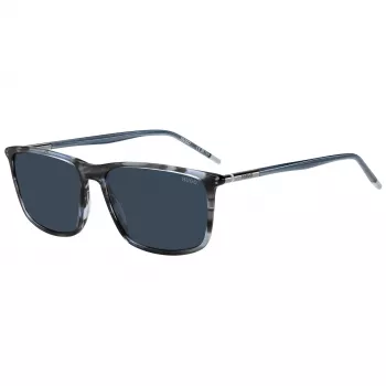 HUGO MAN HG-1374-S-3RA Occhiali da sole rettangolari - Montatura nera, lenti grigie, 57 mm