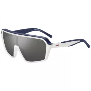 HUGO MAN HG1334GSYO6 Occhiali da sole - Montatura nera, lenti grigie, rettangolari, 99 mm