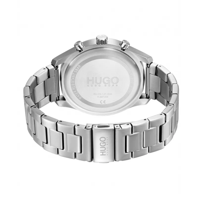HUGO orologio analogico al quarzo uomo 1530163 46mm quadrante blu cinturino in pelle marrone