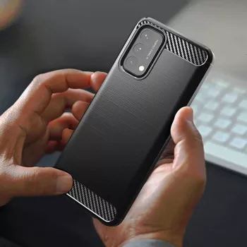 Custodia flessibile Hurtel Carbon per OnePlus Nord N200 5G nera