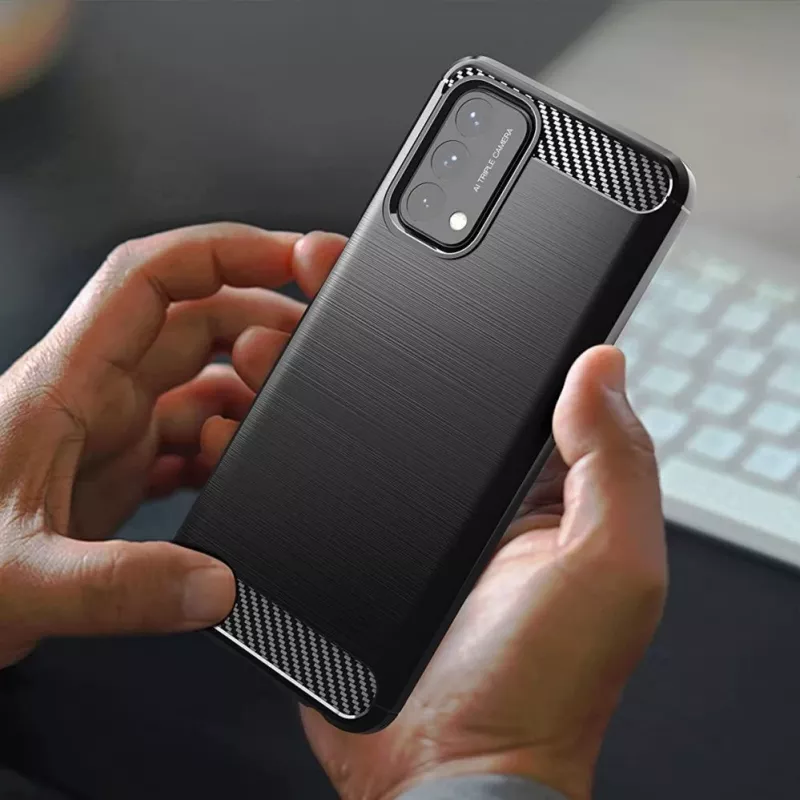 Custodia flessibile Hurtel Carbon per OnePlus Nord N200 5G nera