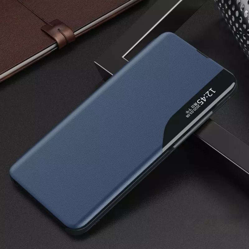 Hurtel Eco Leather View Case per Samsung Galaxy A05s con patta - blu