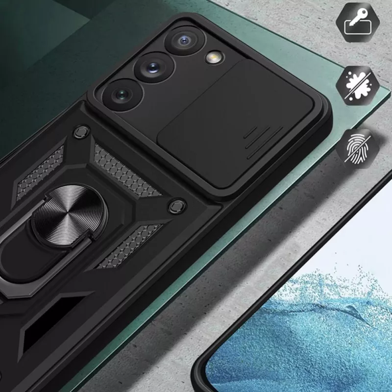 Hurtel Hybrid Armor Camshield Case per Samsung Galaxy A14 - blu