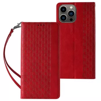 Hurtel Magnet Strap Case per iPhone 13 Pro Max - Wallet Folio con lanyard rimovibile e ciondolo - rosso