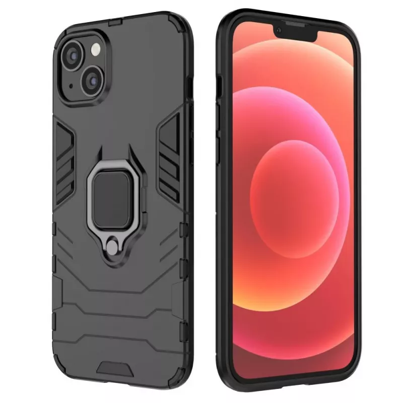 Hurtel Cover Ring Armor per iPhone 14 Plus, cover corazzata con supporto magnetico, anello, nera